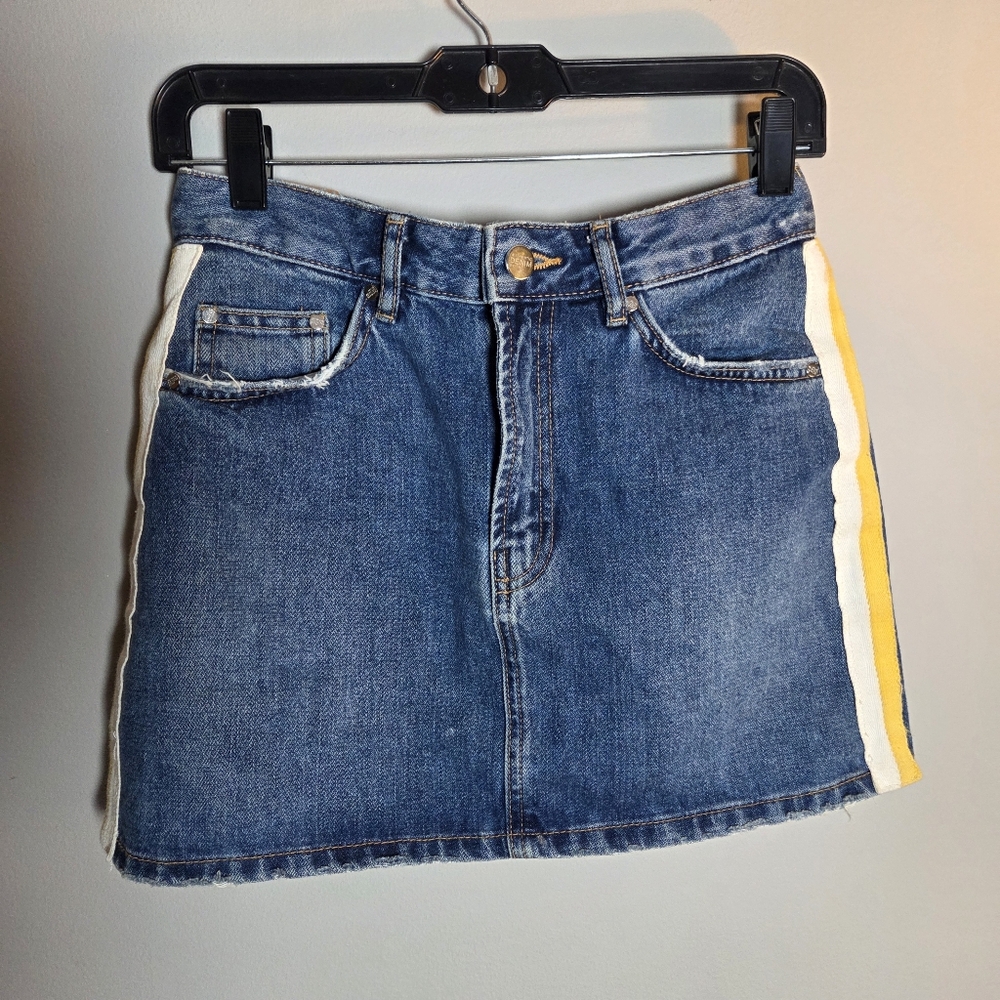 Zara Trafaluc Y2K Denim Mini Skirt Side Stripe Streetwear Med